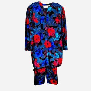 VTG Artsy Floral Tunic Pant Set M Leigh Karmitz Neiman Marcus Bold Designer Look
